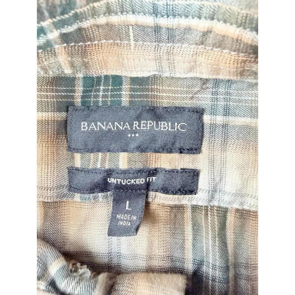 Banana Republic Men's Large Plaid Flannel Shirt Button Up Long Sleeve‎ Cotton